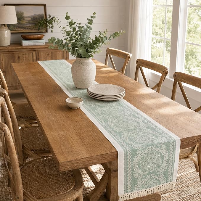 14x48 Medallion Table Runner Waterproof Rustic Farmhouse Macrame | Need to by UWWGKK