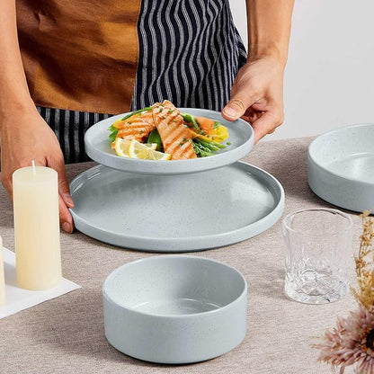 Herogo Dinnerware Dishes Sets with Salad Bowls, 24 Piece Plates and Bowls for 6, Ceramic Stoneware for Kitchen, Chip & Scratch Resistant Dinner Ware, Speckled Multicolor