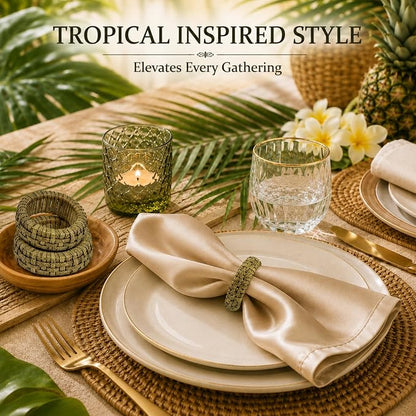 Cane Woven Napkin Rings Set of 12, Versatile Cane Napkin Holder Natural - Image 4