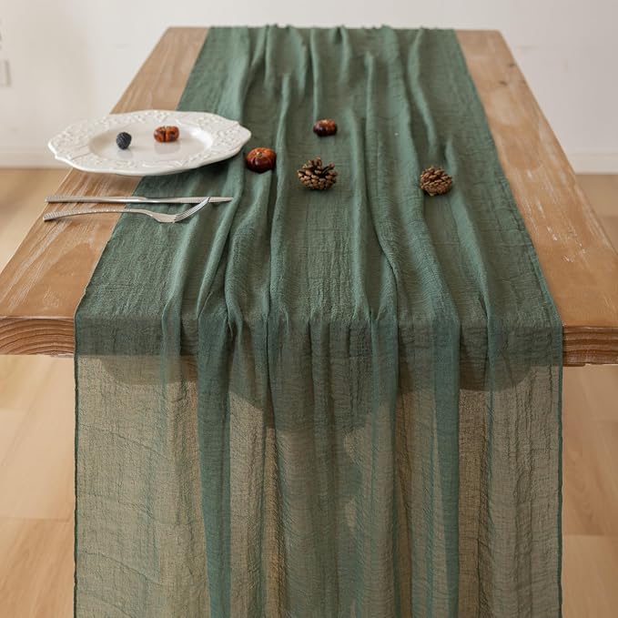 10Pcs Forest Green Cheesecloth Table Runner 120 Inches - Image 3