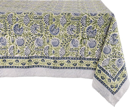 ATOSII Amara 100% Cotton Fall Tablecloth, Handblock Floral Print Rectangle Linen for Kitchen Dining I Parties Wedding Outdoors Picnics Easter I Spring Summer 72 X 108 Inches I 8 Seater Table