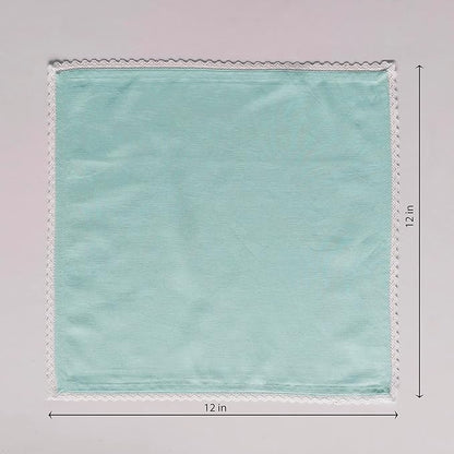 FINGERCRAFT Dinner Cloth Napkin Cotton Linen Blend 4 Pack Mitered Corners with Elegant Lace for Everyday Use Napkins are Pre Shrunk and Good Absorbency Aqua