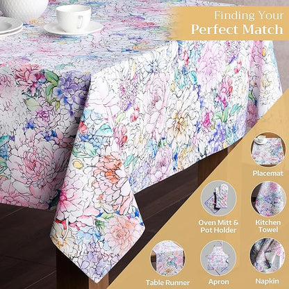 Maison d' Hermine Table Cloth Rectangle Table 100% Cotton 70 x 90 Inches Tablecloth Reusable Decorative for Dining Room Farmhouse Home Valentines Day Decorations Spring Summer - Floral Love