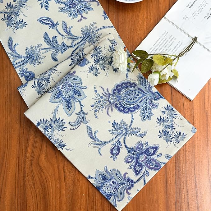 Blue Table Runner Cotton Polyester 12x144 Inch by ZIWUROAD