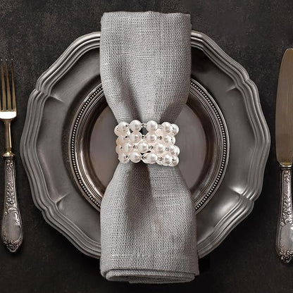Decozen Set of 4 White Napkin Rings with Pearl Design, Festive, Table Decor Setting for Holiday, Wedding, Birthday, Kitchen, Home Decor, Housewarming Gift - Mothers Day Decorations
