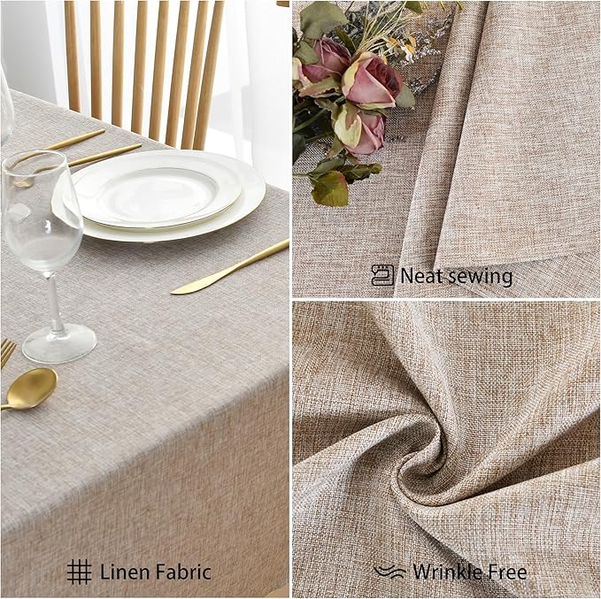JIUZHEN Square Table Cloth Faux Linen Farmhouse Tablecloth Wrinkle and Stain Resistant Decorative Fabric Table Cover for Kitchen, Dining Room, Parties and Camping, Stone, 70 x 70 Inch