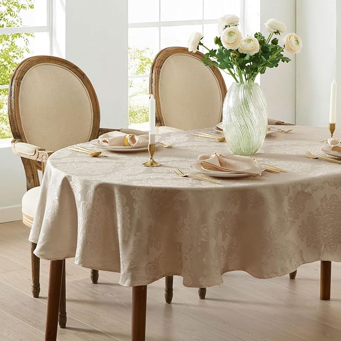 Newbridge Barcelona Luxury Damask Fabric Tablecloth, 60” Wide x 102” Oval - Image 5