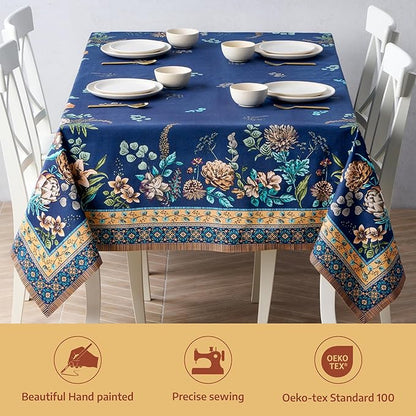 Maison d' Hermine Premium Table Cloth Rectangle Table 100% Combed Cotton 140 x 70 Inches Tablecloth Reusable Decorative for Dining Room, Farmhouse, Home, Party, Festive & Wedding - Artichoke