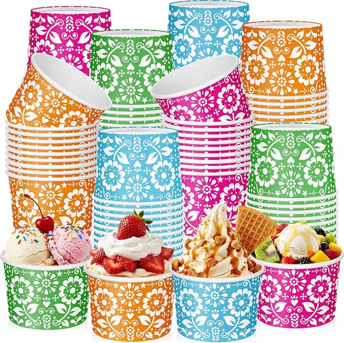 CHENGU 60 Pcs Mexican Flowers Snack Cups 9 oz Disposable Mexican Flowers Ice by CHENGU
