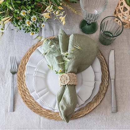 Kochorie Set of 6 Round Woven Placemats - 13.8 Inches Natural Boho Rattan Wicker Table Mats for Home Dining Table