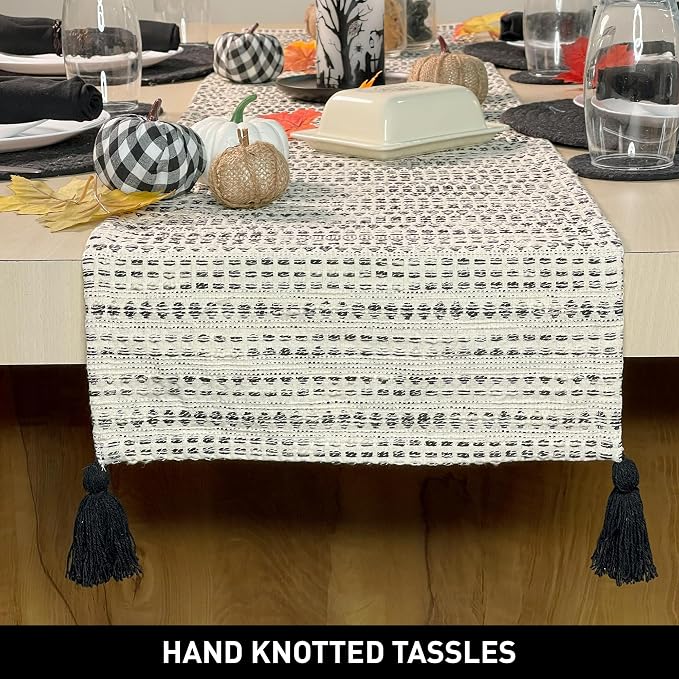 Decorative Lana Table Runner, Ivory & Black - Image 3