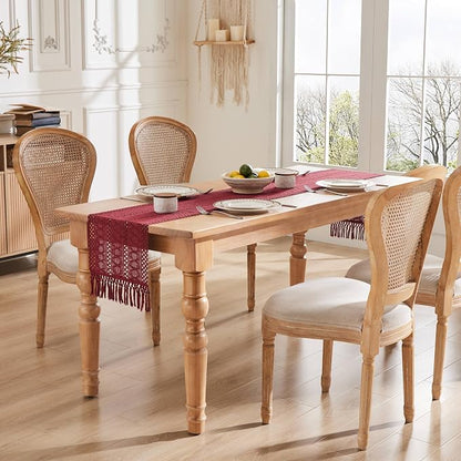 Macrame Style Boho Table Runner, 12x48 Inch Burgundy | Woven Boho Table Runner - Image 3