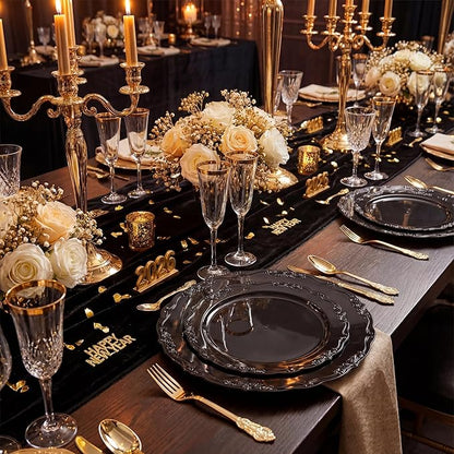 DaYammi 60PCS Black Plastic Plates, Heavy Duty Black Disposable Plates Premium 7.5 inch Dessert Cake Salad Appetizer Plate Hard Plastic Plate Disposable for Party Wedding
