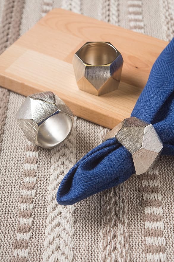 DII Decorative Geometric Napkin Ring Set, Triangle Band Silver - Image 5