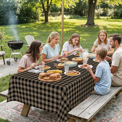 misaya Rectangle Waterproof Vinyl Table Cloth, Buffalo Flannel Backed Tablecloth, Wipeable Plastic Table Cover for Dinner, Kitchen, Outdoor (60" x 84", Black and Khaki)