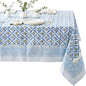 ATOSII Netta Blue 100% Cotton Rectangle Summer Tablecloth, Handblock Floral Print Linen Table Cloth for Kitchen Dining I Parties, Weddings, Outdoors, Decor 60 X 108 Inches, 8 Seater