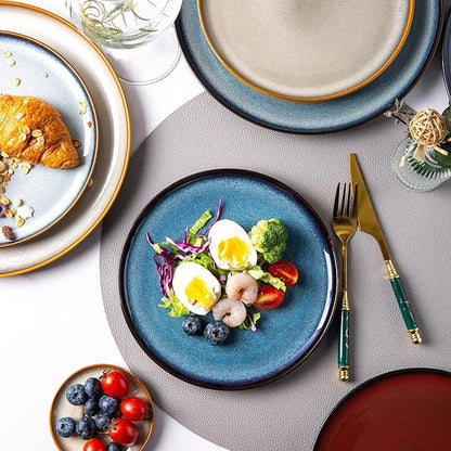 LERATIO Ceramic Plates Set of 6, 10.5 Inch Reactive Glaze Light Weight Porcelain Salad Plates,Modern Shape Dinnerware Dishes Set for Microwave& Dishwasher &Oven Safe,Scratch Resistant-Colorful