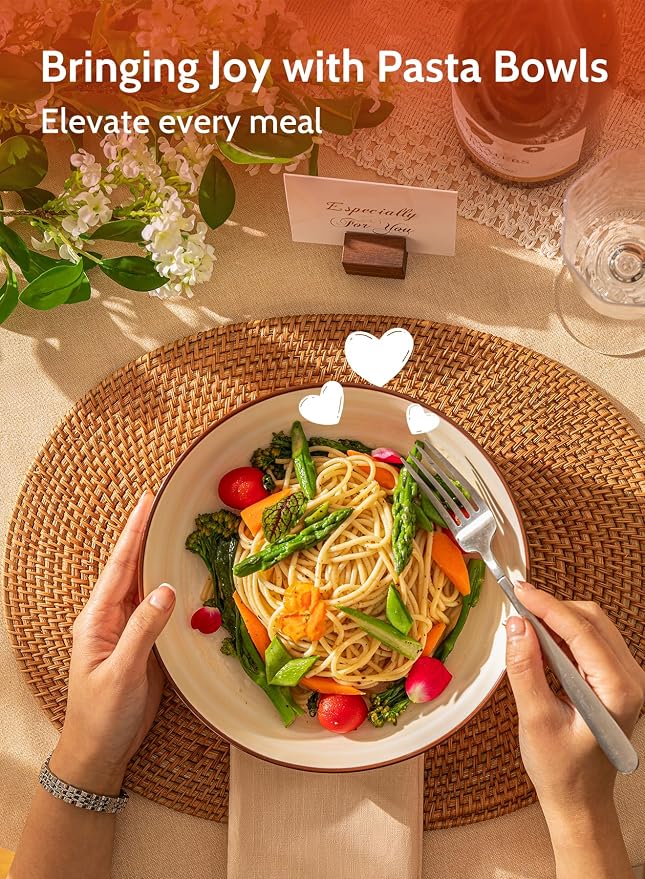 Sweese 6-Pack Ceramic Pasta Bowls, Neutral Extra Large 30 Fl Oz Durable - Image 3