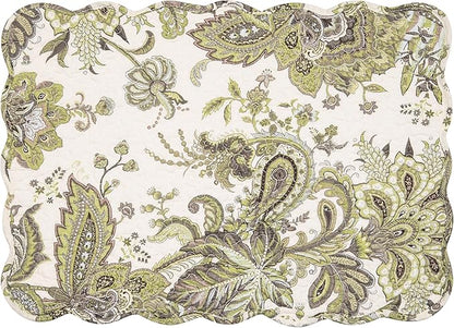 C&F Home 13" x 19" Amaya Reversible Scalloped Quilted Vintage Floral Flower Themed Jacobean Dining Tabletop Placemats Set of 6 All Seasons Spring Summer Home Kitchen Dinner Table Décor Decoration S/6