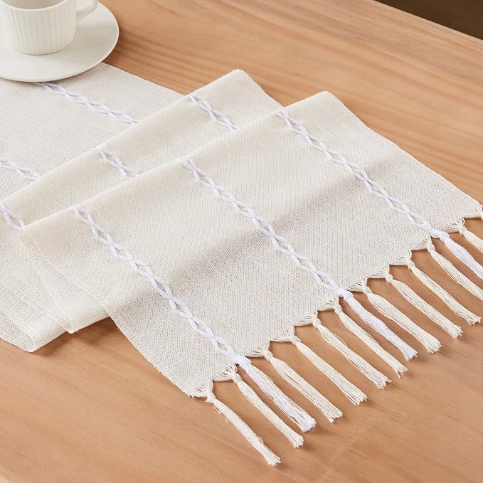 Braided Farmhouse Table Runner, Braided Beige 13x90 Inch, Cotton Linen Table - Image 7