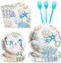 96Pcs Ocean Seashell Coastal Beach Starfish Coral Party Plates Supplies by G1ngtar