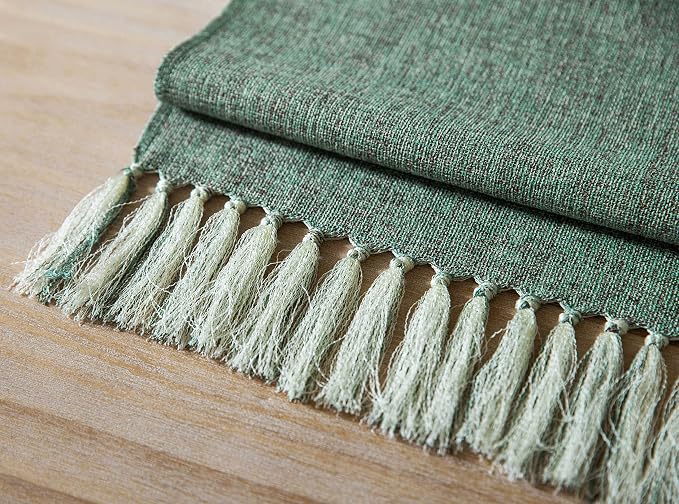 Green Table Runners 48 Inches Long, Burlap Linen Style Rustic Farmhouse Table - Image 6