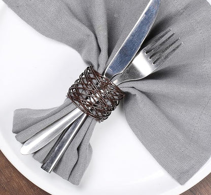 ALPHA Living HOME Heavyduty Napkin Rings - 12-Piece Elegant Mesh Metal Napkin Holders, Serviette Rings for Dining Table, Party Decoration, Weddings - Vintage Rustic Farmhouse Table Decor (Bronze)