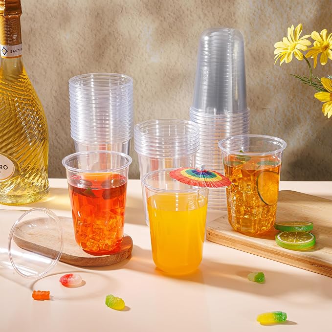 KesaPlan 100 Pcs 16oz Plastic Clear Cups, Disposable Wine Cocktail Glasses | - Image 4