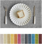 Softalker Faux Linen Placemats Set of 12-12 x 18 Inch, Heat Resistant Double Layered Durable Burlap Farmhouse Place Mats, Non-Slip Washable Rustic Table Mats for Dining, Kitchen, Party（Light Grey