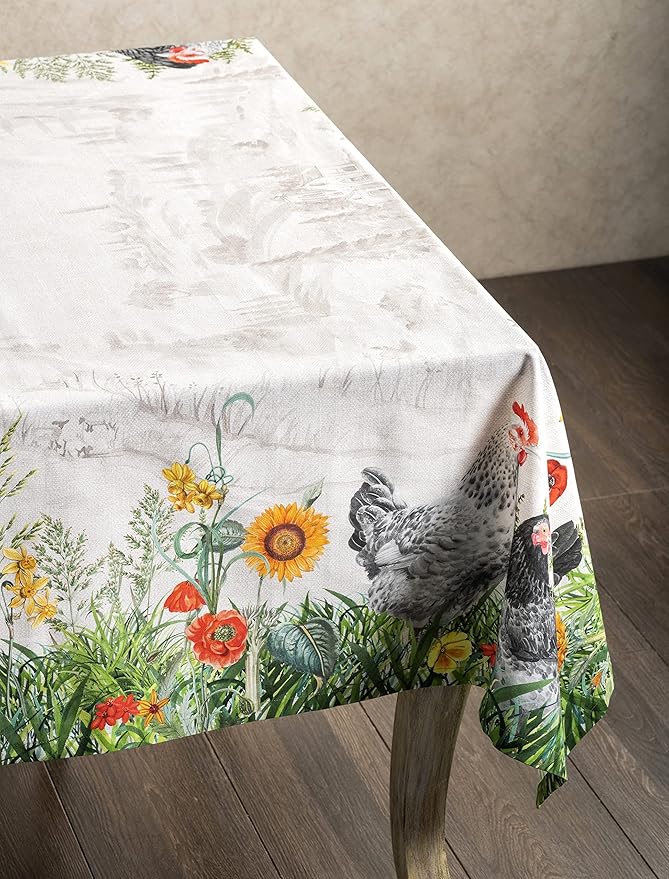Maison d' Hermine Table Cloth Square Table 100% Cotton 60 x 60 Inches Tablecloth Reusable Decorative for Dining Room Farmhouse Home Valentines Day Decorations Spring Summer - Basse Cour