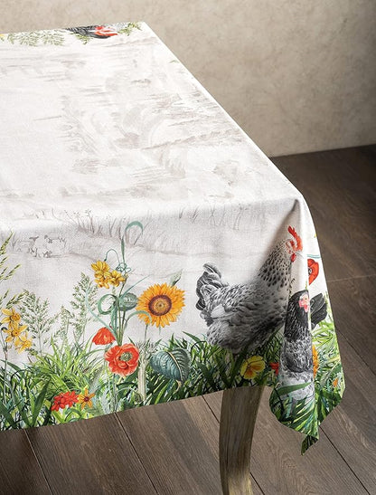 Maison d' Hermine Table Cloth Square Table 100% Cotton 60 x 60 Inches Tablecloth Reusable Decorative for Dining Room Farmhouse Home Valentines Day Decorations Spring Summer - Basse Cour