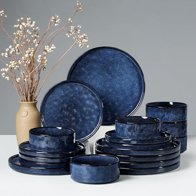 HaWare Dinnerware Sets, 18-Piece Plates and Bowls Set, Reactive Starry Blue | by HaWare