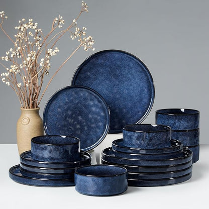 HaWare Dinnerware Sets, 18-Piece Plates and Bowls Set, Reactive Starry Blue | by HaWare