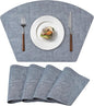 Round Table Placemats Set of 4, Faux Leather Wedge Shape Place Mats Heat Resistant Wipeable Washable Table Mats for Dining Outdoor Indoor, Blue