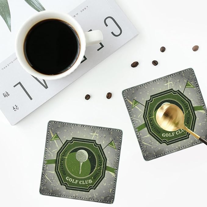 Marble Coasters Square Leather Drinks Coaster Set - Image 6