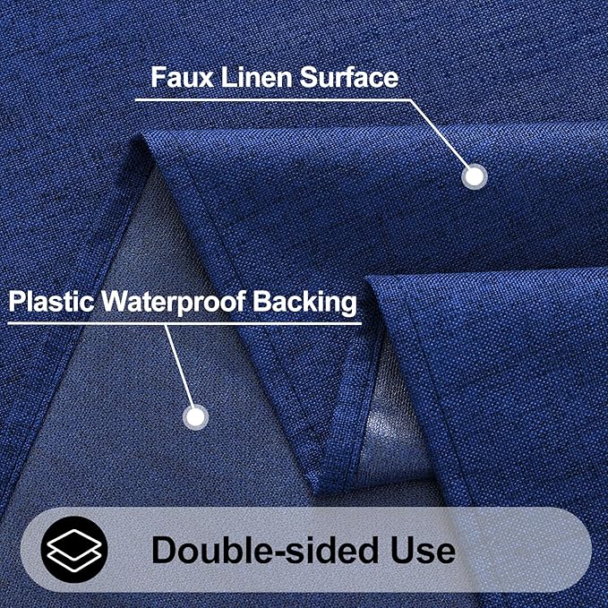 Smiry Rectangle Faux Linen Table Cloth, Waterproof Burlap Fabric Tablecloth, Washable Decorative Farmhouse Table Covers for Kitchen, Dining, Parties, 60x120, Indigo