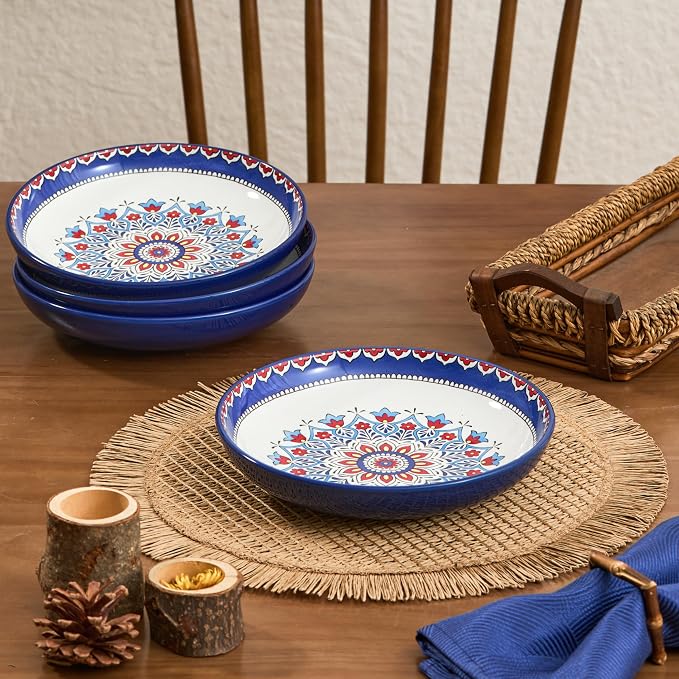 Bico Boho Totem Pasta Bowls, 35oz Salad Bowl Set of 4, Large Ceramic Serving - Image 5