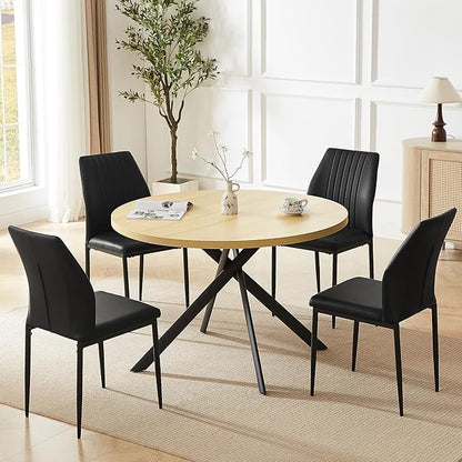 45.3 Inch Round Dining Table Set for 4, Mid Century Modern Coffee Set for Dining Room Kitchen Apartment (Cream Table + 4 Black Chairs)