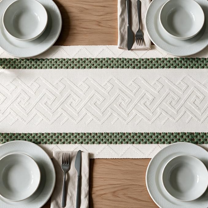Artoid Mode Emerald Stripe Woven Rustic Table Runner 12x72 Inch | Holiday - Image 5