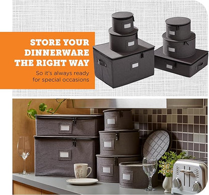 storageLAB China Storage Containers, Hard Shell Case with Felt Dividers for Charger Plates, and Dishes, Ideal for Kitchen Organization, Moving Supplies, and Fine China Storage - 6-Piece Set, Gray