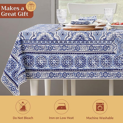 Maison d' Hermine Table Cloth Rectangle Table 100% Cotton 54 x 72 Inches Tablecloth Reusable Decorative for Dining Room Farmhouse Home Valentines Day Decorations Spring Summer - Melodie Bleue