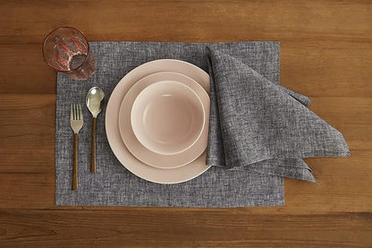 Solino Home Linen Cloth Napkins Set of 4-100% Pure Linen Chambray Black Dinner Napkins 20 x 20 Inch for Winter - Athena, Handcrafted and Machine Washable