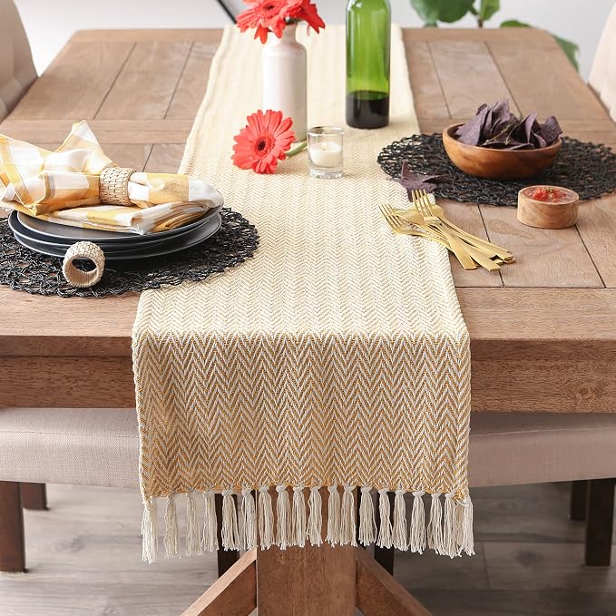 DII Woven Basic Tabletop Collection, Chevron Table Runner, Honey Gold - Image 2