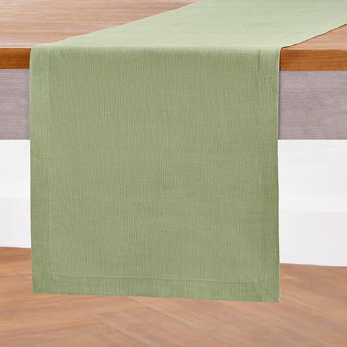 Solino Home 100% Pure Linen Table Runner Olive Long, Athena 14 x 120 in | Table by SolinoHome