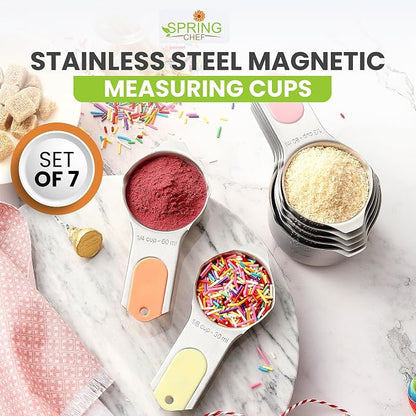Spring Chef Magnetic Stainless Steel Measuring Cups Set of 7, Pastel | Patented - Image 2