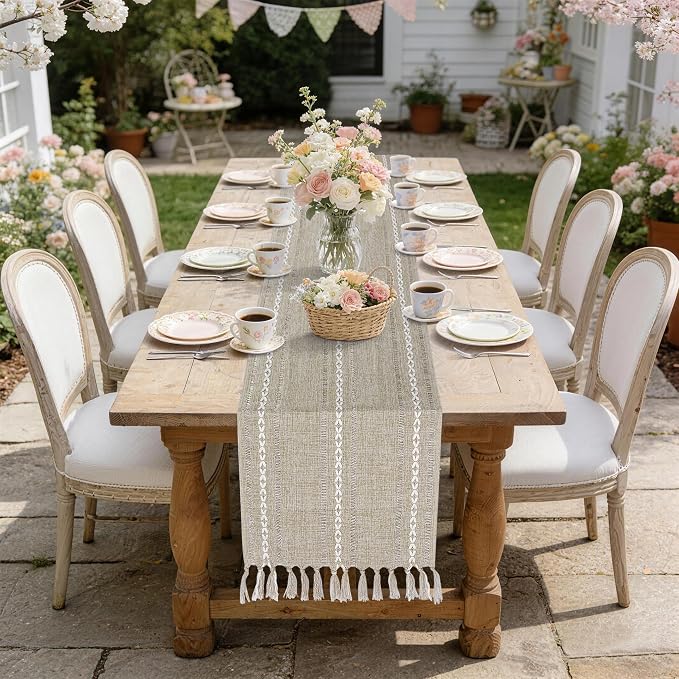 Boho Table Runner 15 x 72 inches Long, Neutral Farmhouse Dresser Runners Cover - Image 6