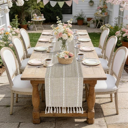 Boho Table Runner 15 x 72 inches Long, Neutral Farmhouse Dresser Runners Cover - Image 6
