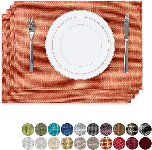 Set of 4 Fall Placemats by Kevin Textile Heat Resistant Dining Table Place Mats Kitchen Table Mats for Seasonal Autumn, 13" x 19", Orange