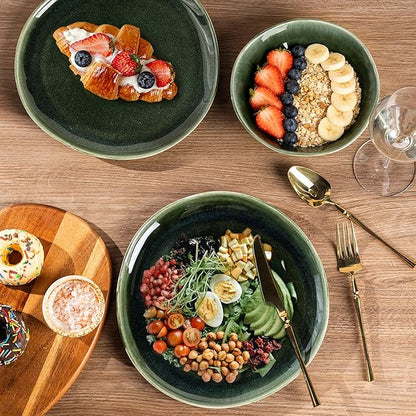 AmorArc Ceramic Dinner Plates Set of 6, 10.5 Inch Handmade Reactive Glaze Stoneware Plates, Rustic Shape Dinnerware Dish Set for Kitchen, Microwave & Dishwasher Safe, Scratch Resistant