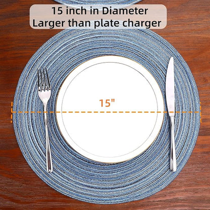 SHACOS Round Braided Placemats Set of 8 Circle Place Mats Cotton Polyester - Image 4